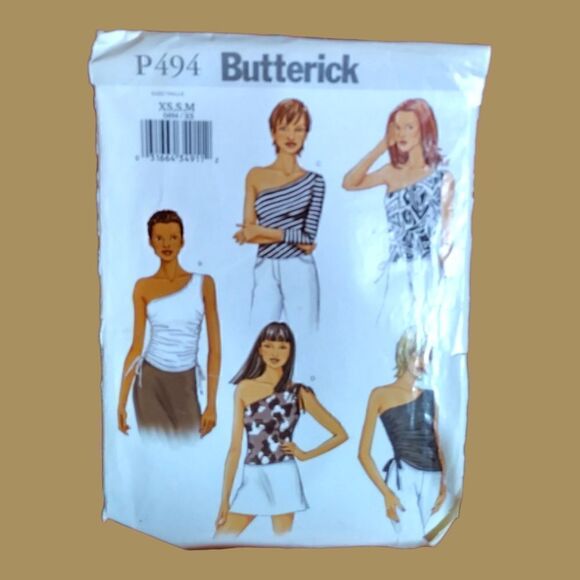PATTERN BUTTERICK P494 1 SHOULDER TOP SEWING   NEW Size XS-M - Picture 2 of 4